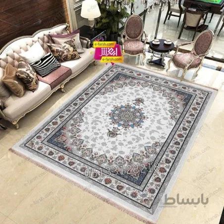 فرش ماشینی نگین مشهد طرح 1221 کرم گل برجسته