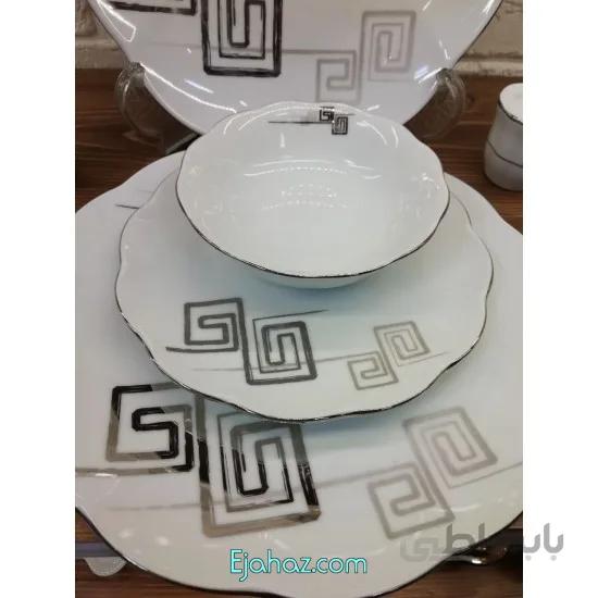 سرویس غذاخوری 6 نفره 52 پارچه چینی مقصود طرح سیتارا لب نقره ای