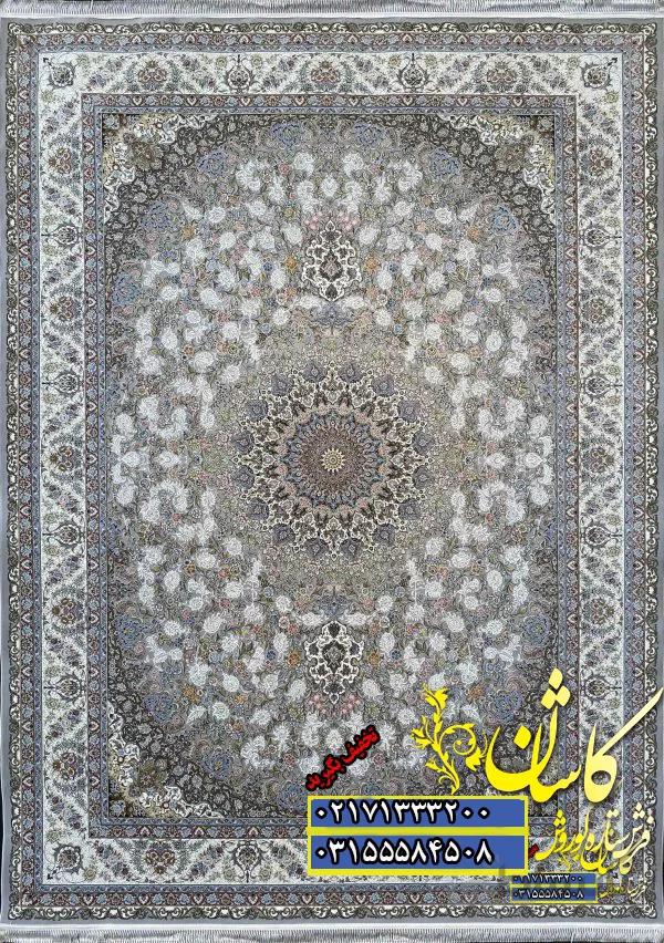 فرش کاشان 1500 شانه برجسته نقشه طاووس نقره ای