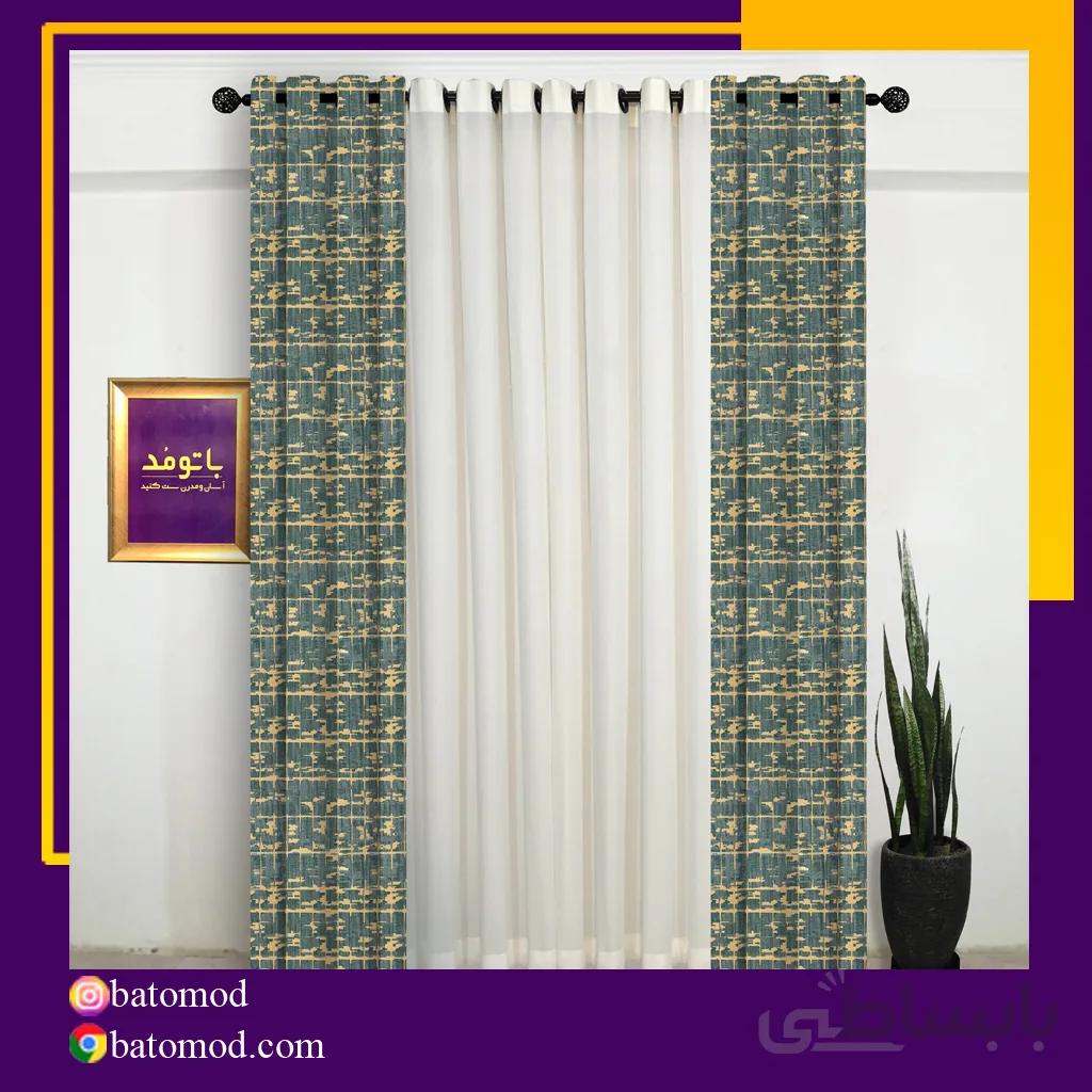 پرده آماده مخمل ژاکارد رنگ سبز طلائی کد 1202