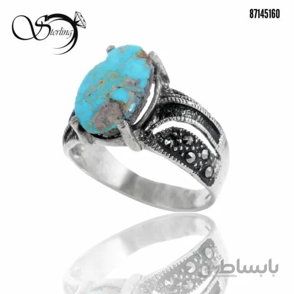 انگشتر نقره زنانهسیاه قلم با نگین فیروزه نیشابور کد:۲۶۰۸