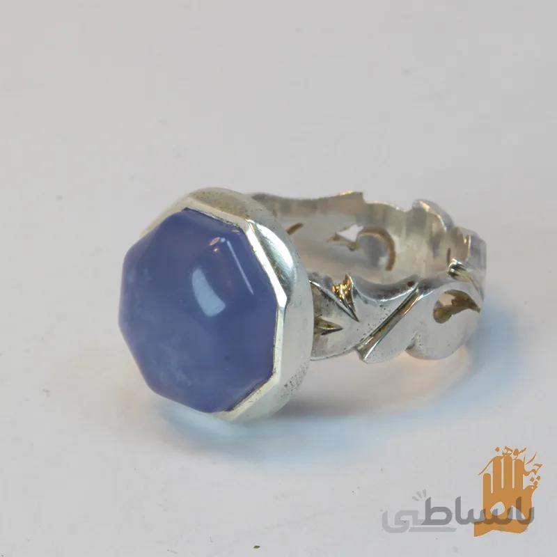 انگشتر صفوی گل پیچ نگین عقیق ابی یمنی
