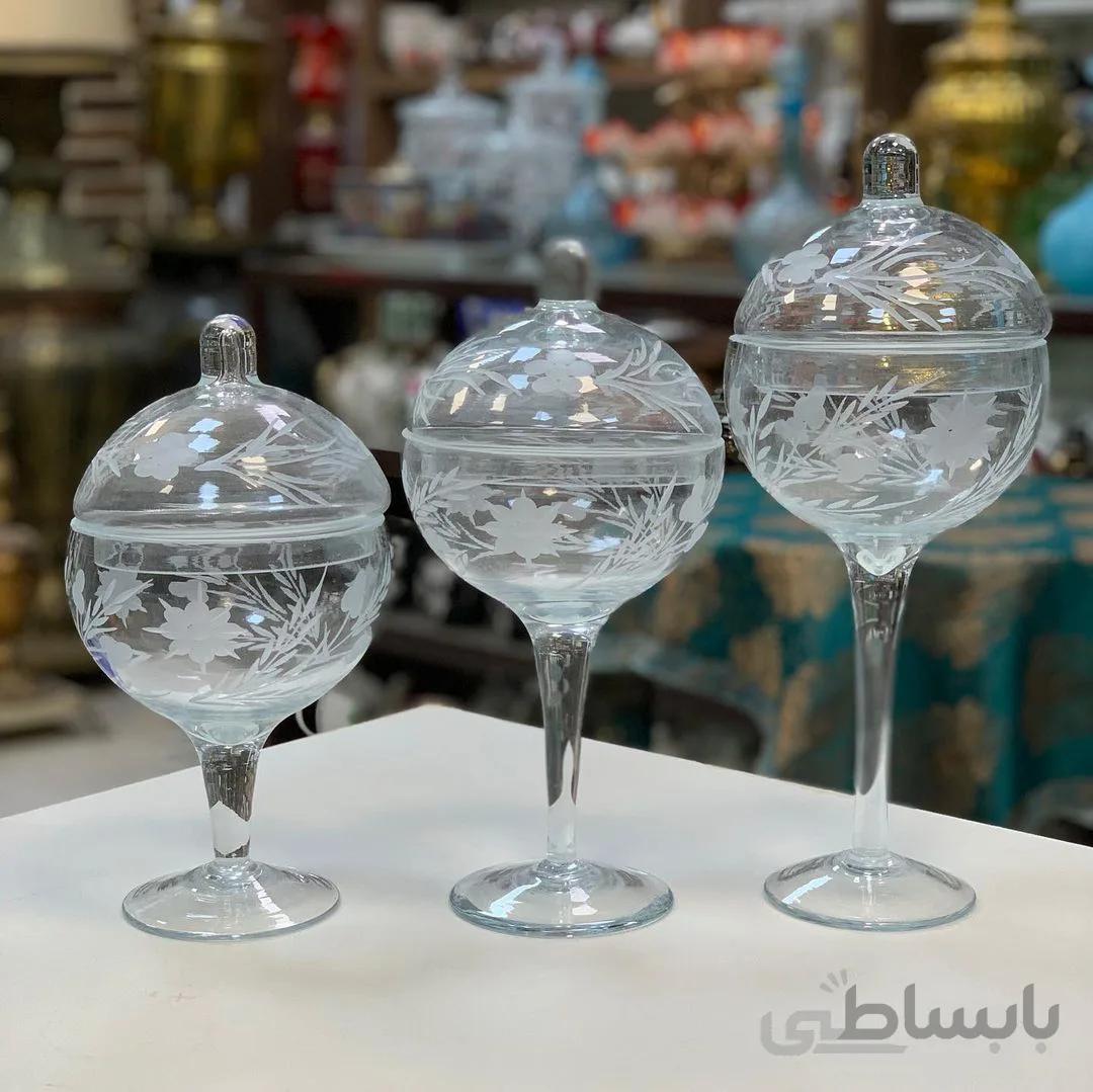 بانکه های بلور تراش گلدار در سه سایز ارتفاع ۳۴،۳۰،۲۷ فوق العاده زیبا