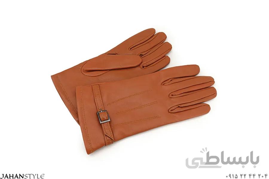 دستکش چرم طبیعی عسلی زنانه