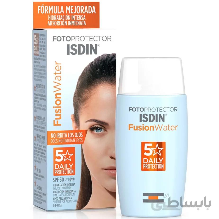ضدآفتاب بی رنگ ایزدین مدل فیوژن واتر، حاوی SPF50 حجم 50 میل