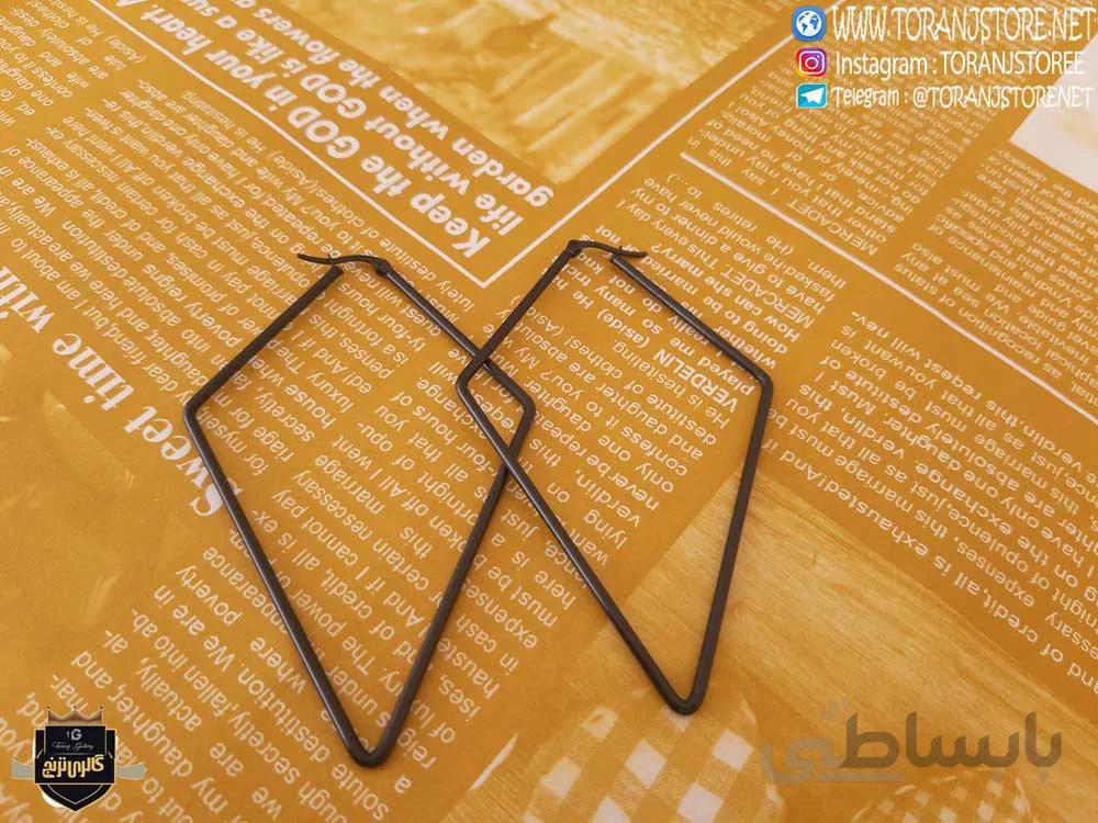 گوشواره هندسی طرح لوزی مشکی رنگ ثابت