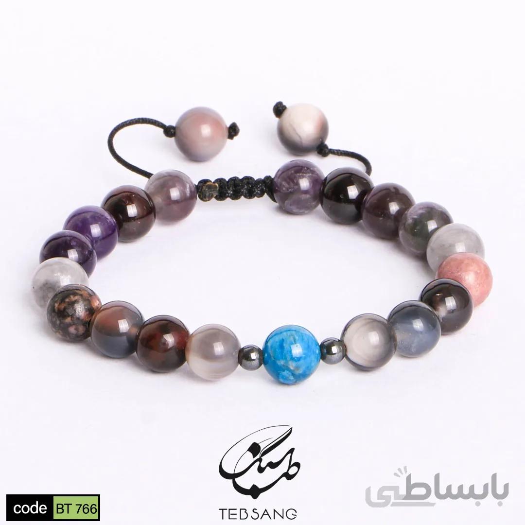 دستبند سنگ آپاتیت-حدید-عقیق-کوارتز-آمیتیست-گارنت-رودونیت کد BT-766