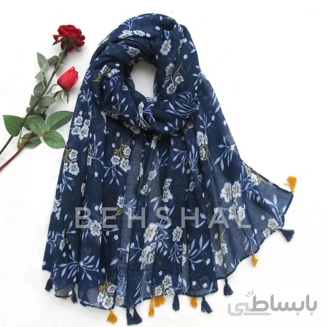 شال منگوله دار نخی وارداتی سورمه ای
