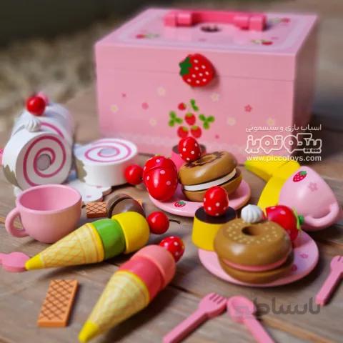 اسباب بازی چوبی ست عصرانه خوری همراه با رولت و میوه مدل YH054