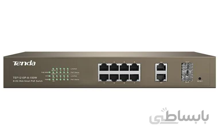 سوئیچ ۸ پورت PoE تندا مدل تی ای اف ۱۲۱۰ پی ۱۵۰ وات ا Tenda TEF1210P-8-150W 8-Port 10/100Mbps + 2 Gigabit Web Smart PoE Switch