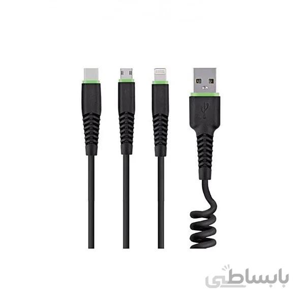 کابل پرودو USB- 3 in 1 ( مایکرو-لایتنینگ- Type C ) ا Porodo 3 in 1 Cable (Micro USB+Lightning+Type-C) - Black