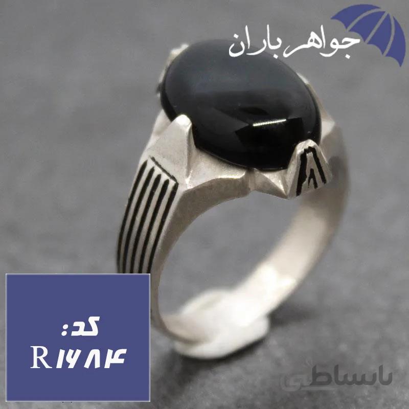 انگشتر عقیق سیاه مردانه چهارچنگ خطی کد R_1684