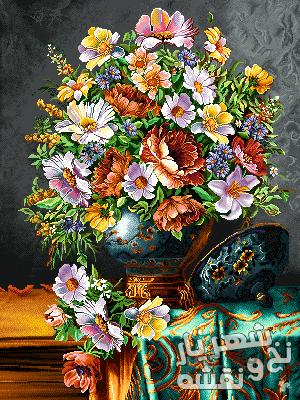 خرید نخ و نقشه تابلو فرش طرح گل و گلدان کد g-6243 | شهریارنوین