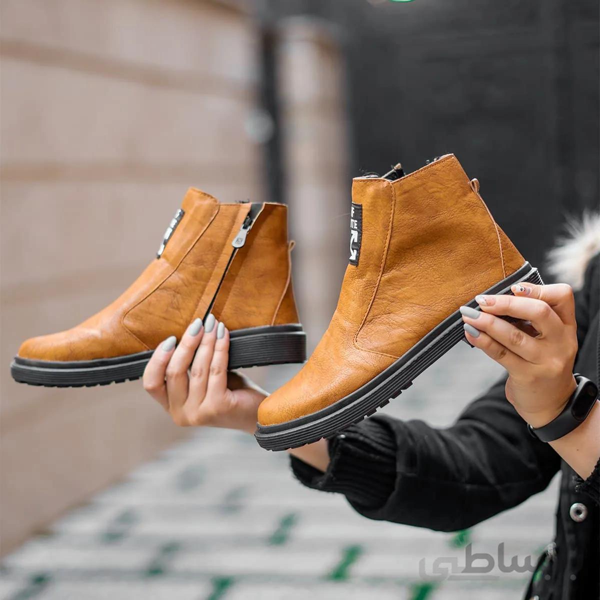 نیم بوت off white دخترانه عسلی مدل Nili