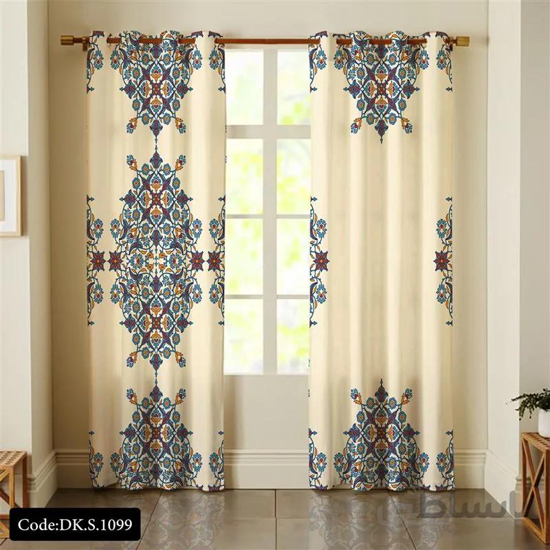 پرده پانچی (هازان و مخمل)کد DK.S.1099 طرح ایرانی و سنتی اسلیمی گلدار