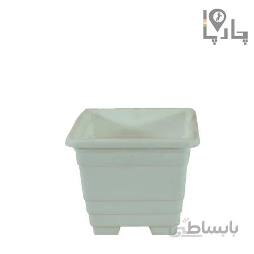 گلدان پلاستیکی ساده چهارگوش سفید گل پونه سایز کوچک