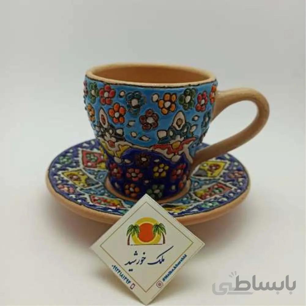 فنجان نعلبکی سفالی مینا کاری کد Z4 ا Enamel Clay Sauce Cup Code Z4