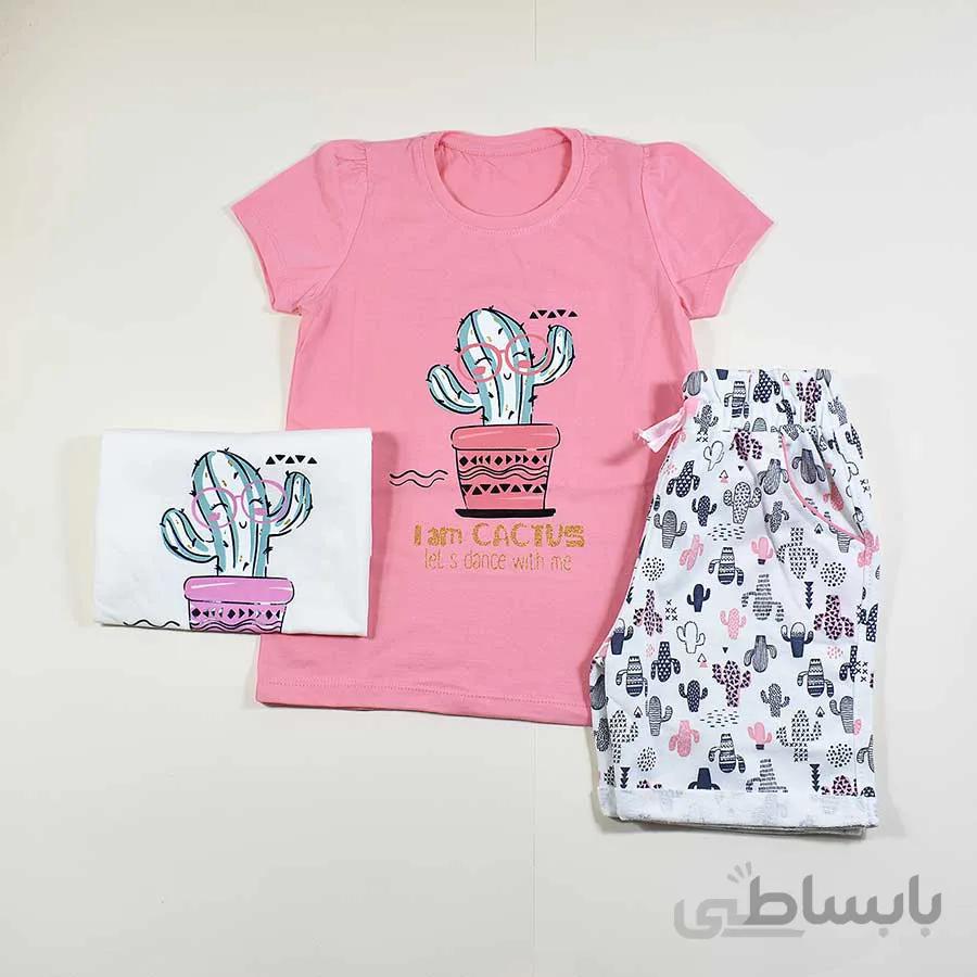 تیشرت شلوارک دخترانه بچه گانه طرح کاکتوس کد 2337