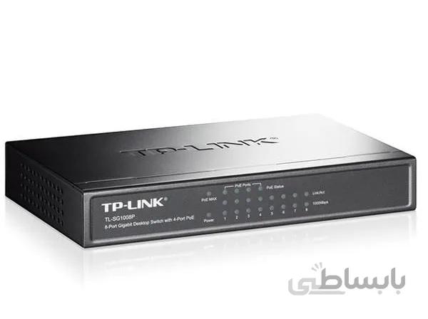 سوییچ 8 پورت گیگابیتی تی پی-لینک به همراه 4 پورت POE مدل TL-SG1008P