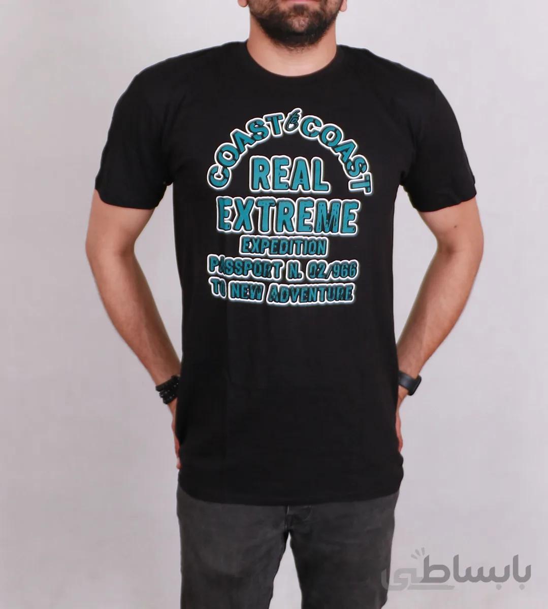 تیشرت یقه گرد مردانه مشکی مدل Coast Green