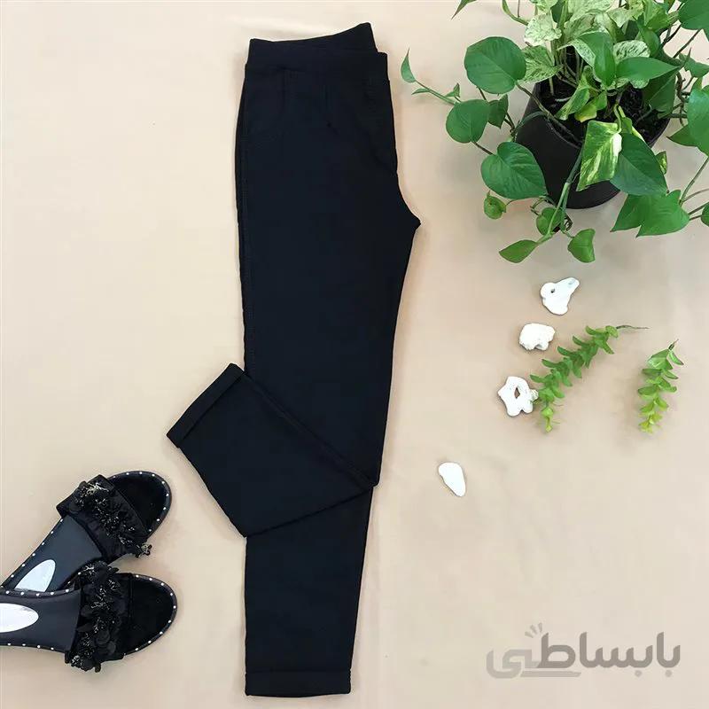 شلوار کتان بنگال زنانه دمپا پاکتی مشکی سایز بزرگ قد 90 سایز 44 تا 52 کد 406