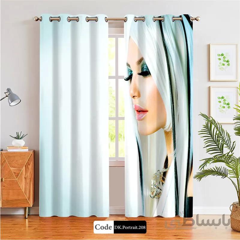 پرده پانچی (هازان و مخمل) کد DK.Portrait.208 طرح چهره زن با موهای روشن