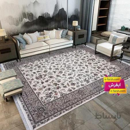 فرش ماشینی زمرد مشهد طرح 22006 کرم گل برجسته