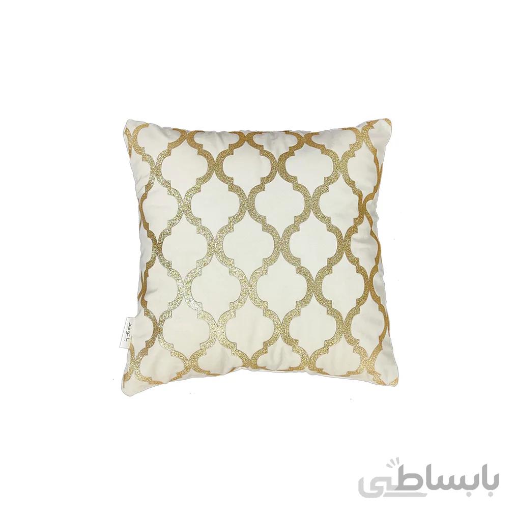 کوسن ترکیبی چرم و مخمل مدل نیلوفر رنگ استخوانی