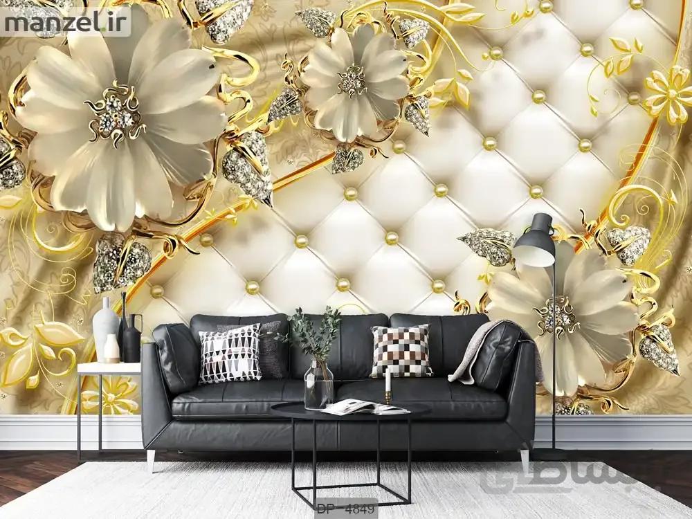 کاغذ دیواری سه بعدی گل طلایی DP-4849