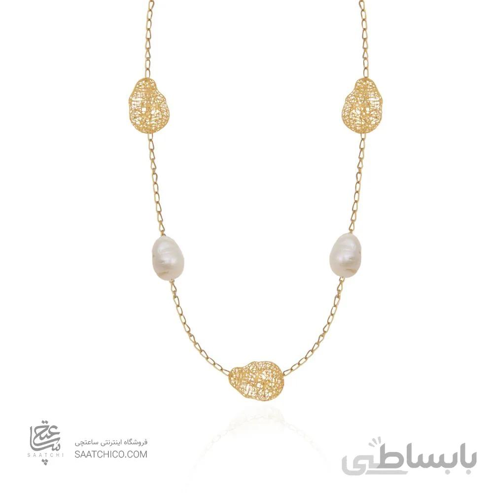 گردنبند رولباسی طلا زنانه طرح فیوژن باروک با مروارید باروک کد XN621