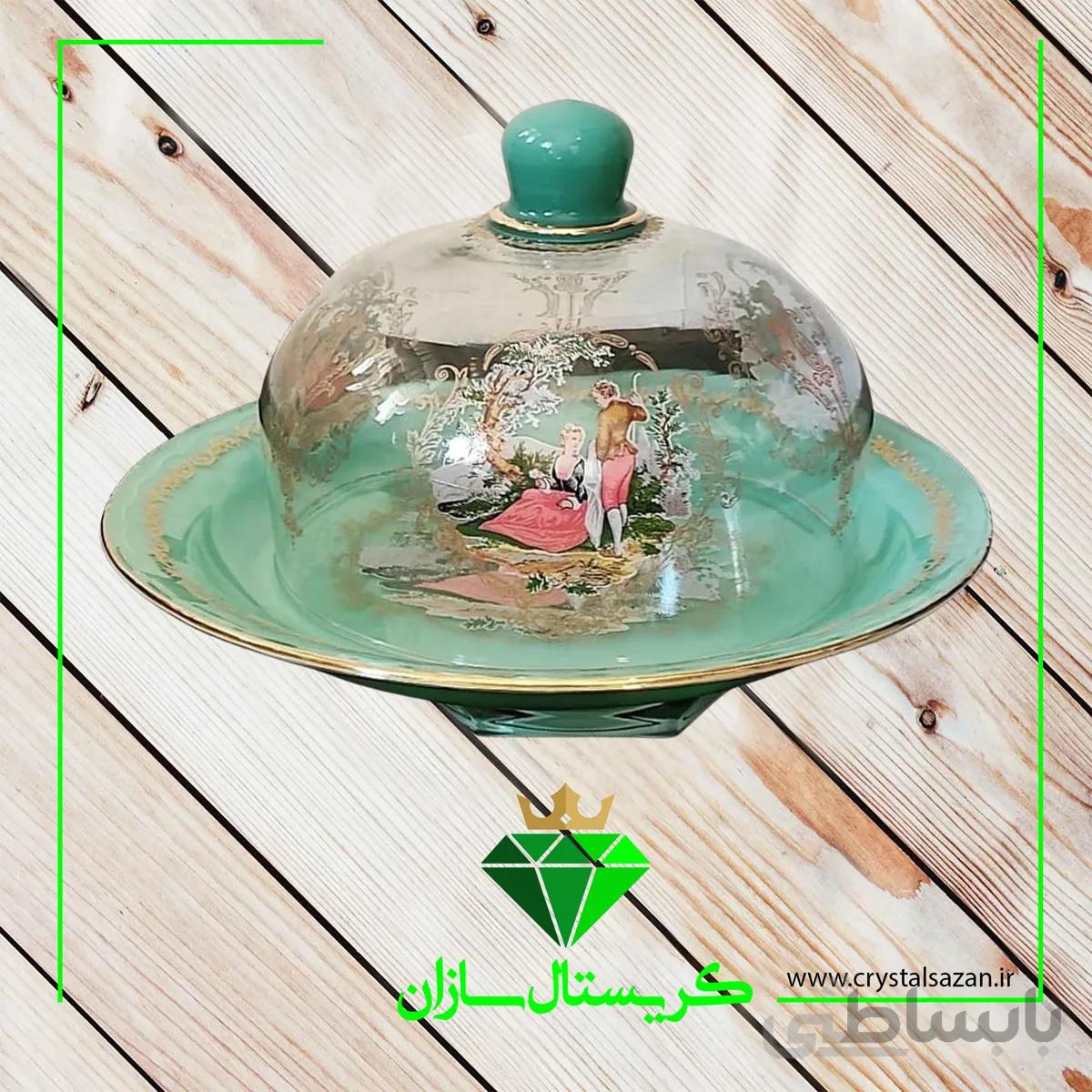 کیک خوری درب دار مدل رومنس کریستال سازان سبز رنگ کد K1268-RO