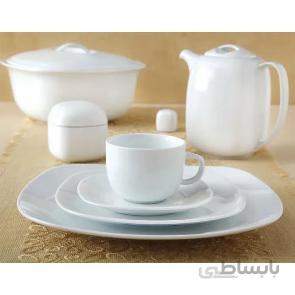 سرویس غذاخوری 77 پارچه چینی زرین ایران سری یاسمن سفید (Sefid)