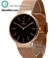 ساعت ویولت مردانه کلاسیک رزگلد بند حصیری صفحه مشکی کد 0529/2G