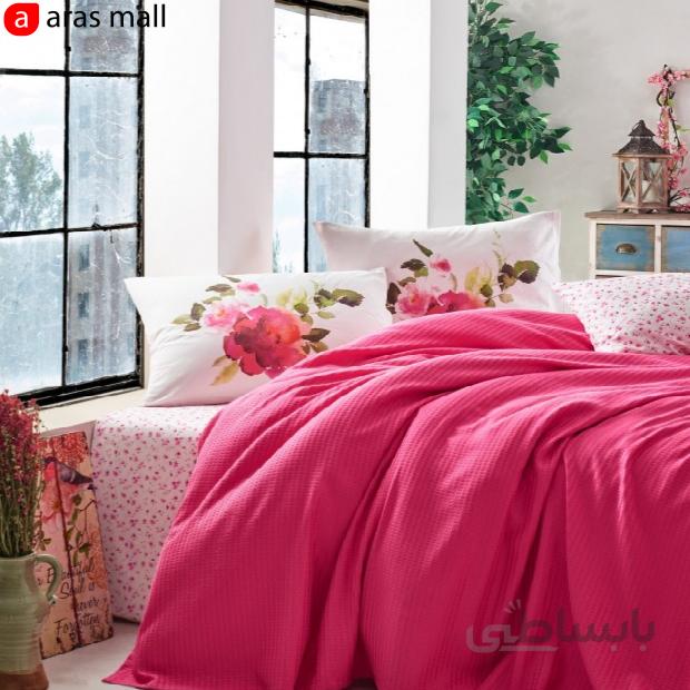 ست روتختی پیکه کاتن باکس مدل pike طرح rose رنگ fusya دو نفره 4 تکه
