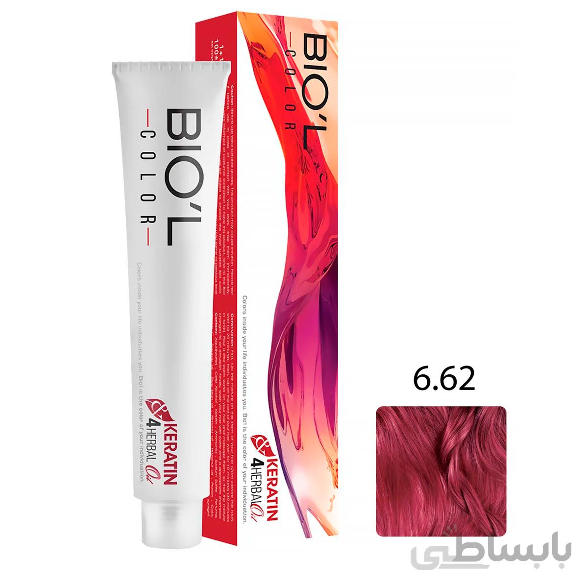 رنگ موی بیول سری قرمز بورگاندی حجم 100 میل شماره 6.62 رنگ قرمز بورگاندی روشن ا Biol Hair Color 100ml No.6.62 Burgundy Red