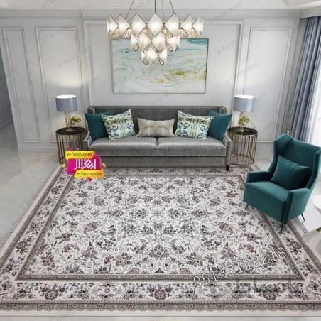 فرش ماشینی زمرد مشهد طرح 37001 کرم گل برجسته