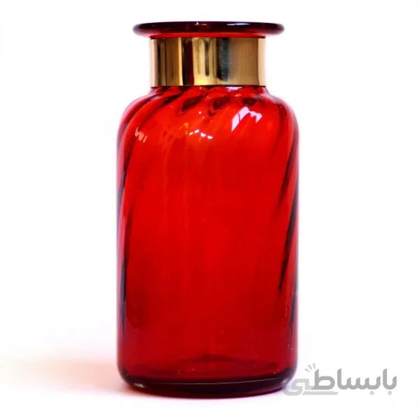 گلدان شیشه ای استوانه ای گردن برنجی متوسط قرمز
