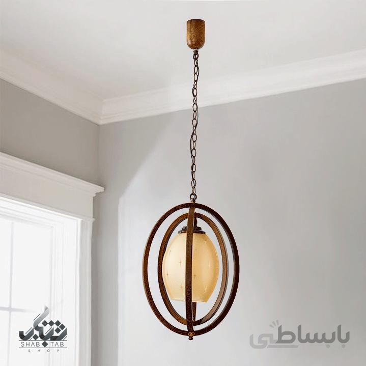 لوستر چوبی تک شعله دارکار مدل زحل کدR77