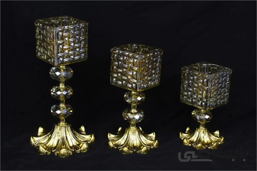 شمعدان 3 تایی مکعب شامپاینی ا triplex cube candlestick