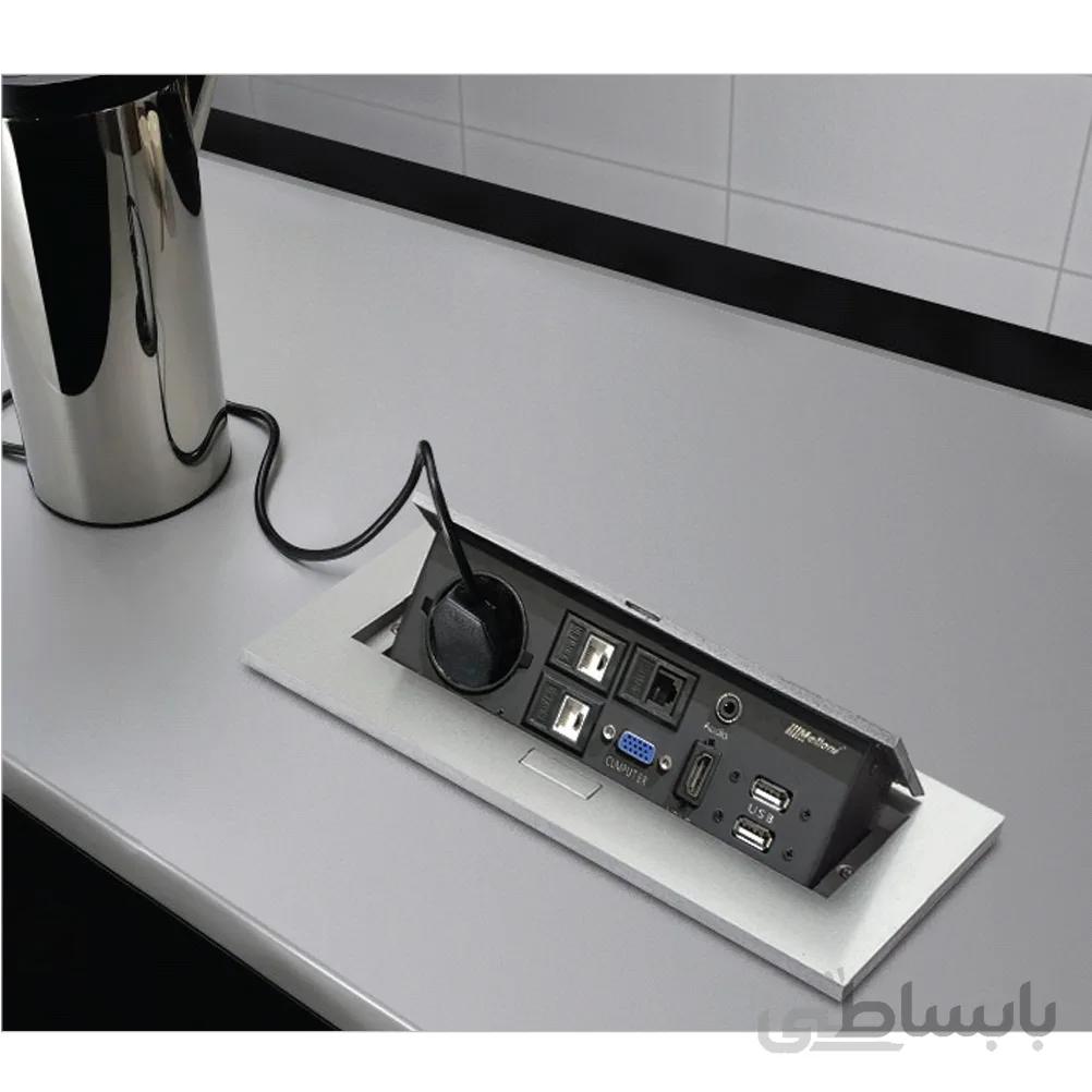 پریز توکار میز اداری کد 10024 ملونی دارای شبکه USB ،HDMI و تلفن نقره ای، مشکی، طلایی و دودی