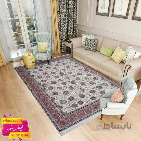 فرش ماشینی زمرد مشهد طرح 25010 کرم با حاشیه پیازی