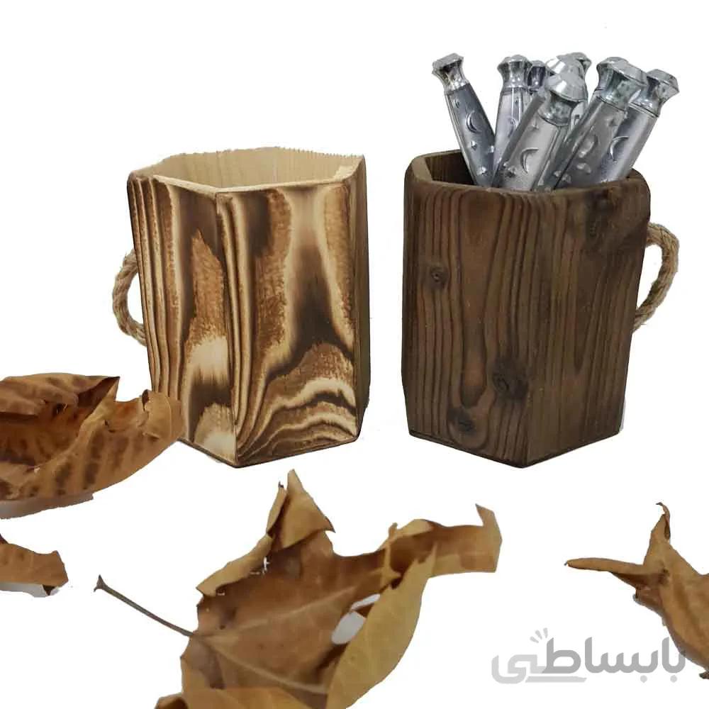 لیوان دکوری چوبی دسته طنابی