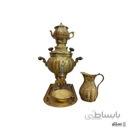سرویس سماور ذغالی برنجی 5 پارچه مدل توپی
Brass charcoal samovar service 5 cloths ball model