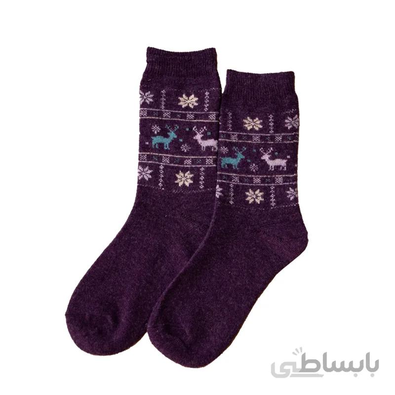جوراب ساقدار پشمی بادمجونی