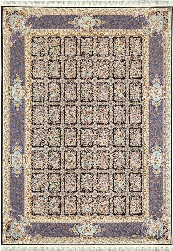 فرش کاشان 1200 شانه طرح خشتی قهوه ای برجسته