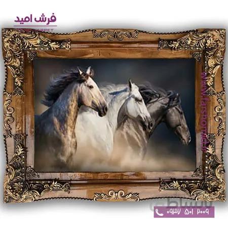 تابلو فرش ماشینی طرح حیوانات گله اسب ها کد 6034 فرشان