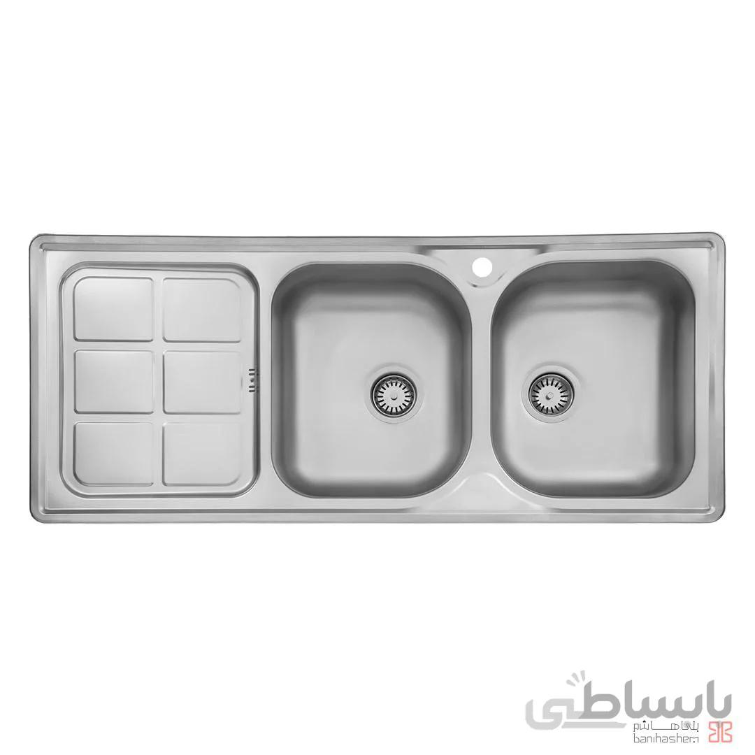 سینک استیل البرز دو لنگه نیمه فانتزی 215 توکار راست ا steelalbroz.sink215/50