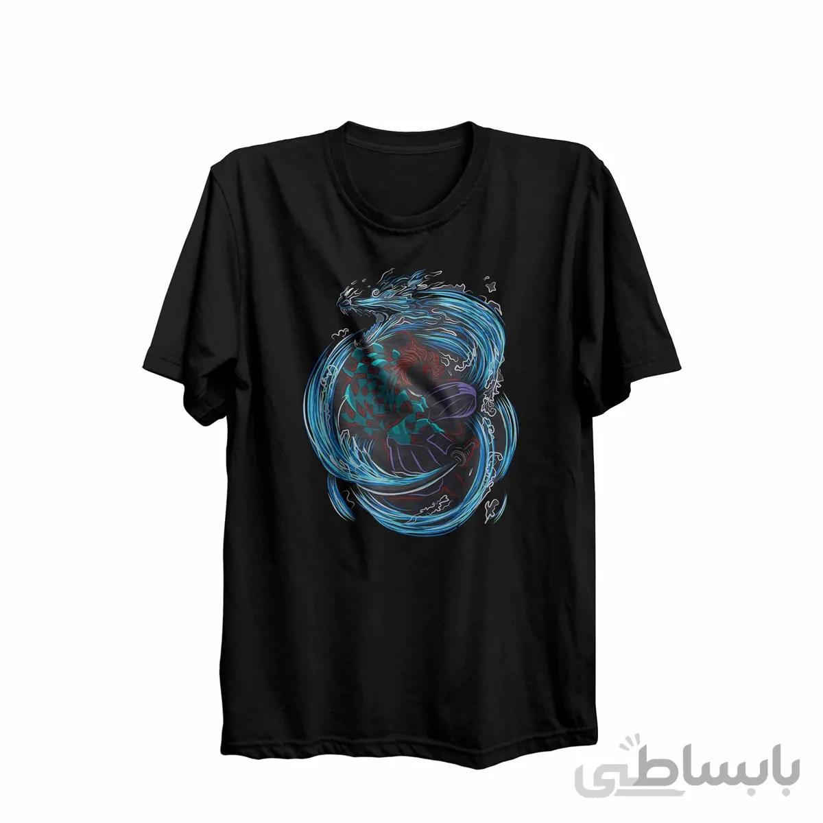 تیشرت یقه گرد مشکی طرح انیمه شیطان کش Demon Slayer کدKCT10432