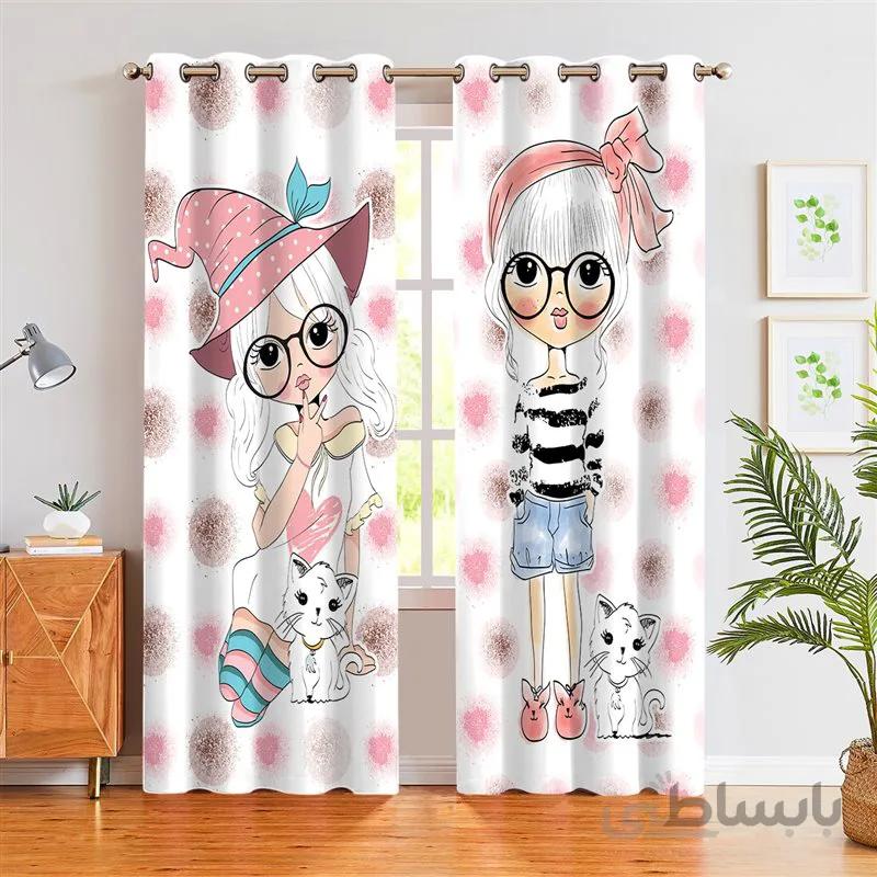 پرده پانچی کد G02 طرح دختر و گربه