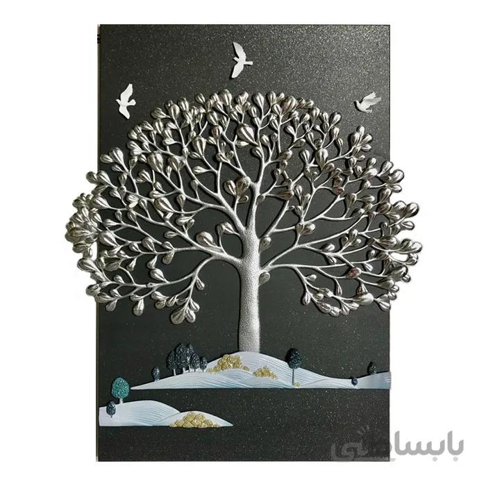 تابلو دکوراتیو برجسته مدل درخت تک پالونیا نقره ای سایز 80 در 120 یک تکه